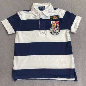 Polo Ralph Lauren Striped Polo Crests Young Boy Small Preppy Cotton Blue White